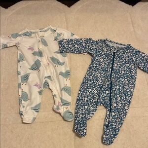 Carter's White and Blue Bird Floral Footies